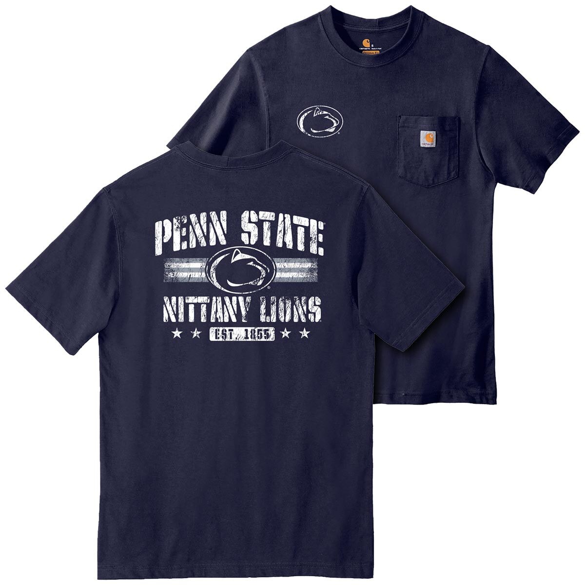 navy short sleeve Carhartt pocket t-shirt with Penn State graphics